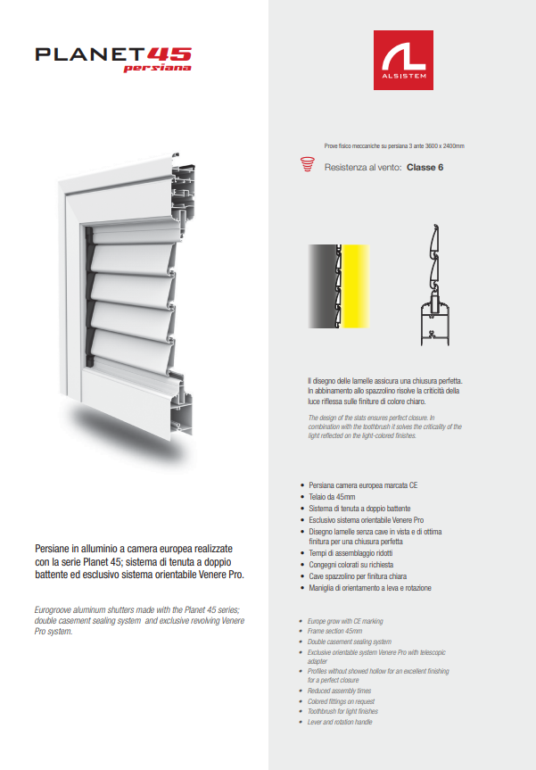 Planet 45 persiana Scheda tecnica